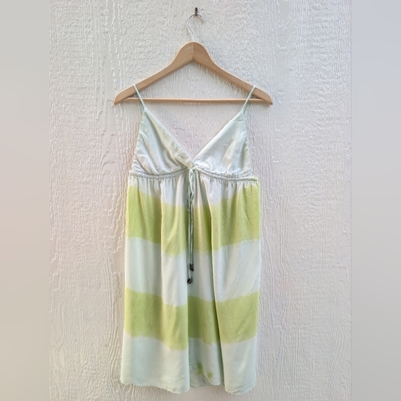 GYSPY 100% Silk Dress Sleeveless Blue Green Waist Tie Bohemian Boho Size Small - Picture 1 of 6
